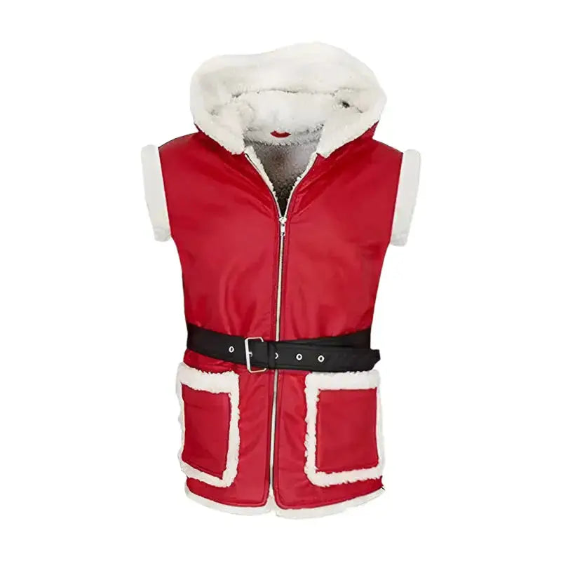 Santa Claus Hooded Red Leather Vest - Riders Republic UK