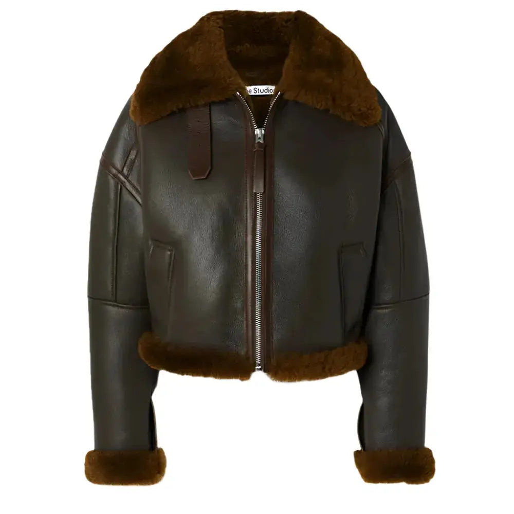 Shearling Trim Aviator Leather Jacket - Riders Republic UK