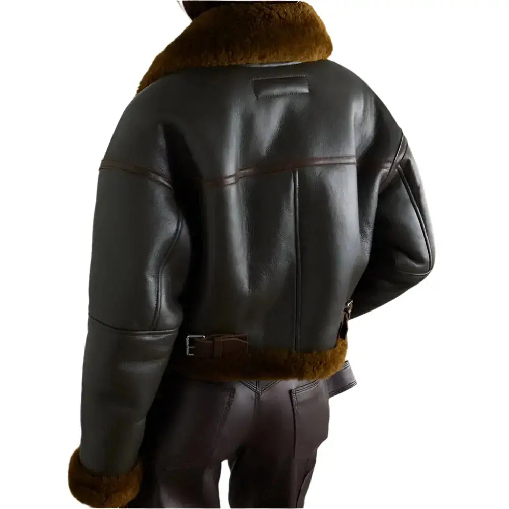 Shearling Trim Aviator Leather Jacket - Riders Republic UK