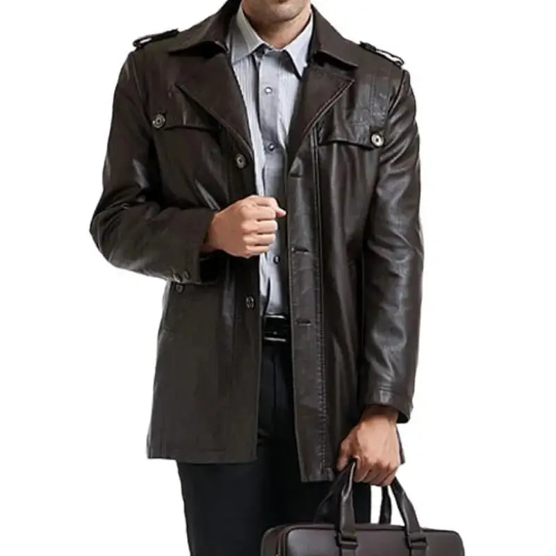 Mens Black Motorcycle Leather Coat - Riders Republic UK