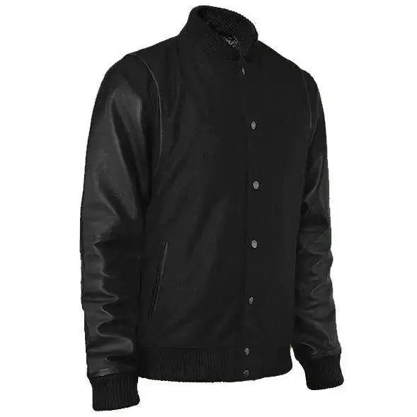 Noir Black Leather Varsity Jacket - Riders Republic UK
