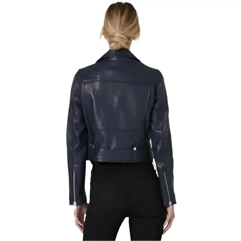 Womens Blue Leather Biker Jacket - Riders Republic UK