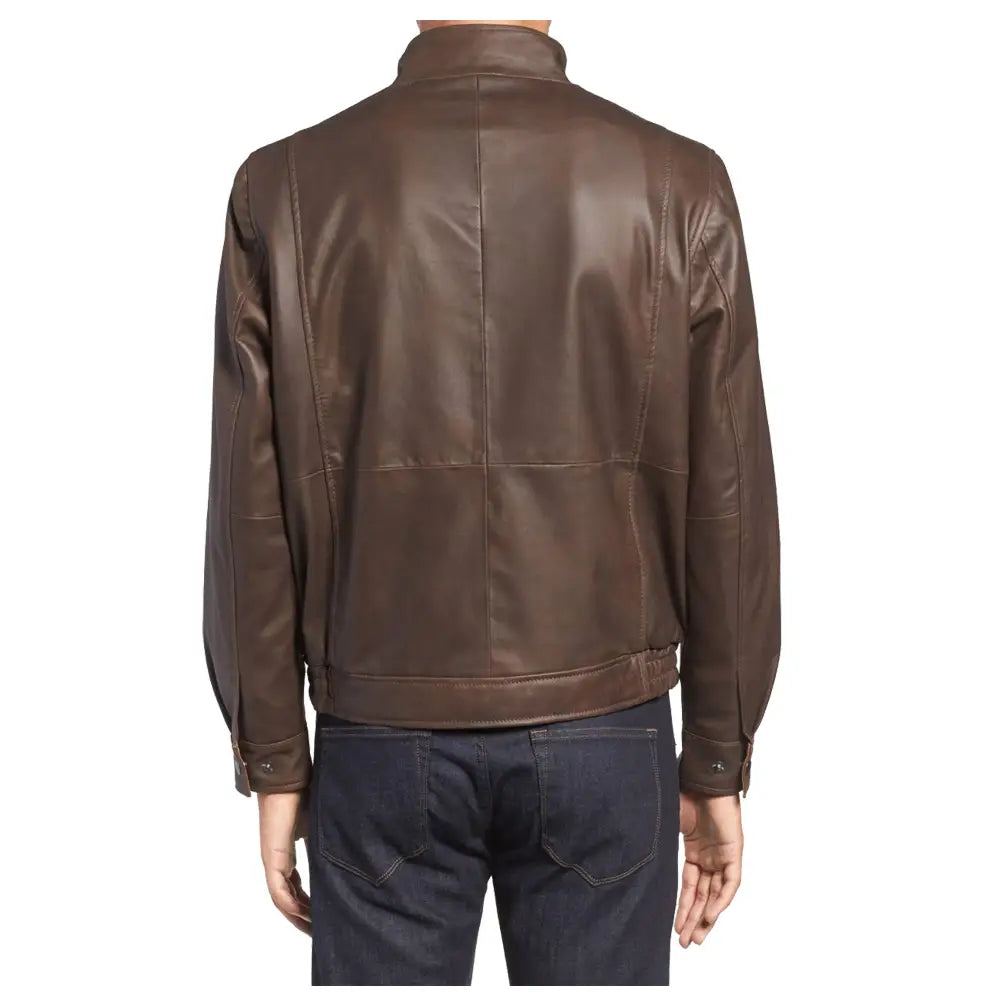 Mens Brown Leather Biker Jacket - Riders Republic UK