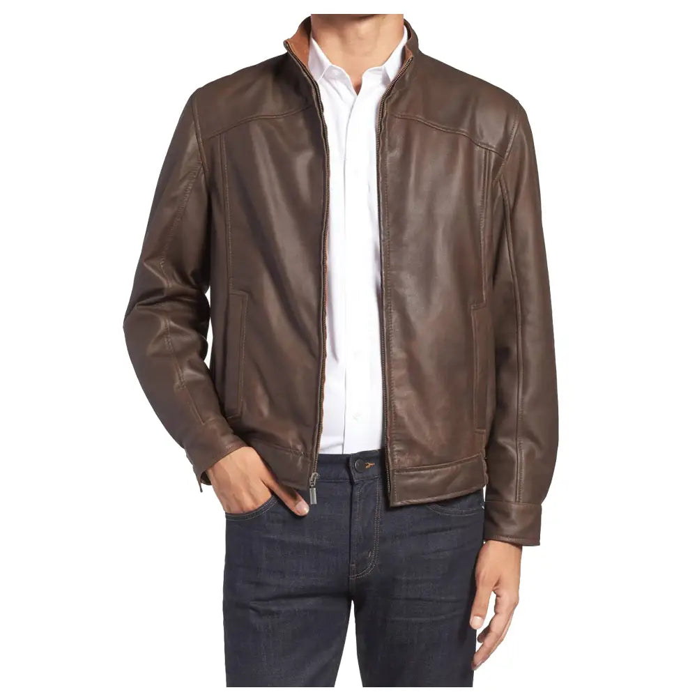 Mens Brown Leather Biker Jacket - Riders Republic UK