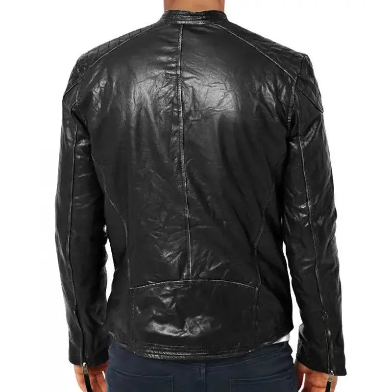 Slim Fit Black Leather Biker Jacket - Riders Republic UK