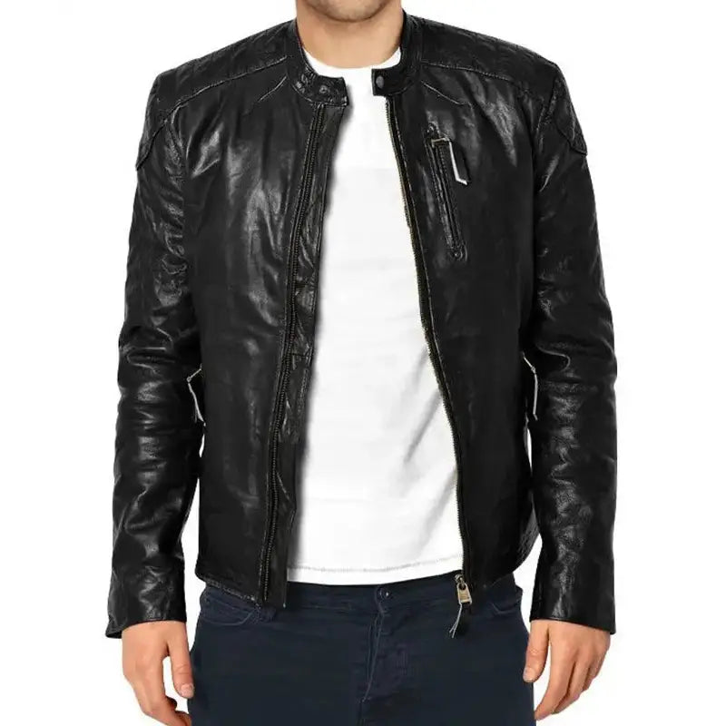 Slim Fit Black Leather Biker Jacket - Riders Republic UK