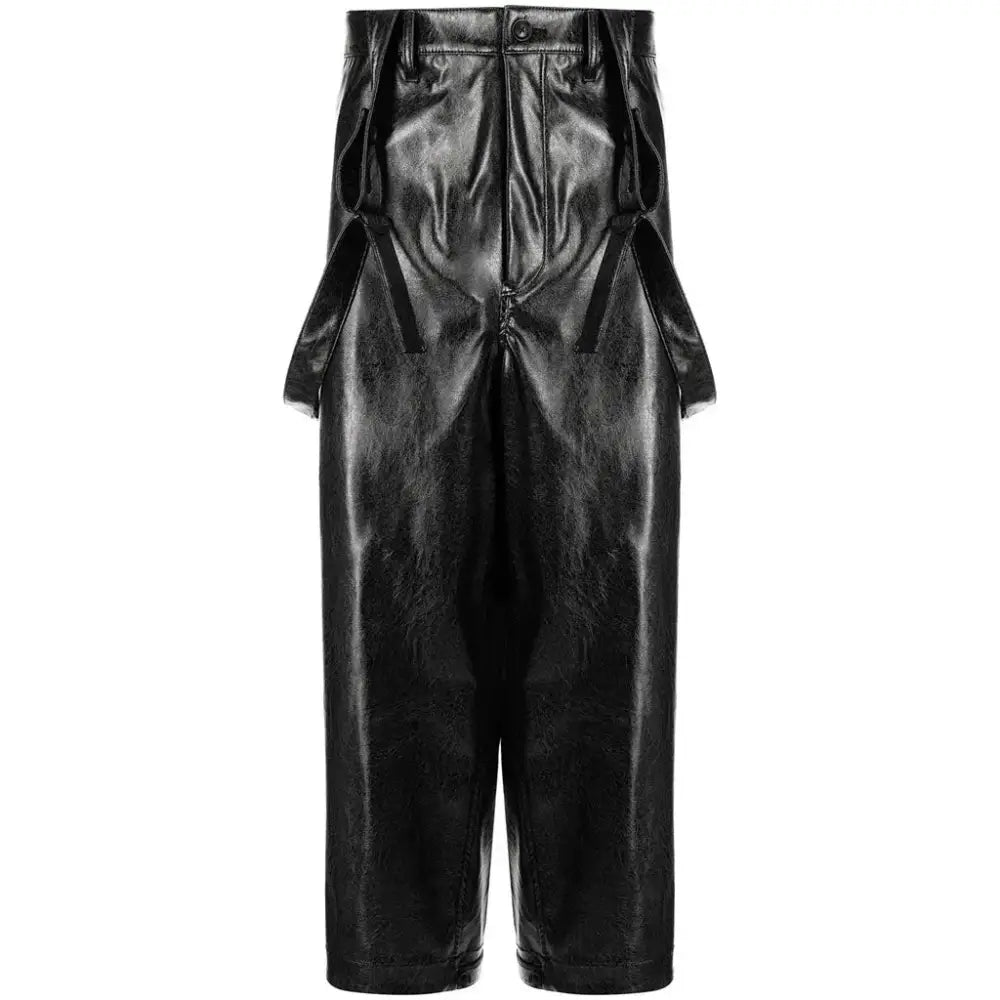 Solid Black Multi-Pockets Men’s Leather Dungaree - Riders Republic UK