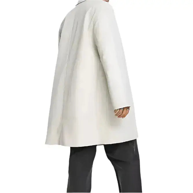 Mens White Cow Leather Trench Coat - Riders Republic UK