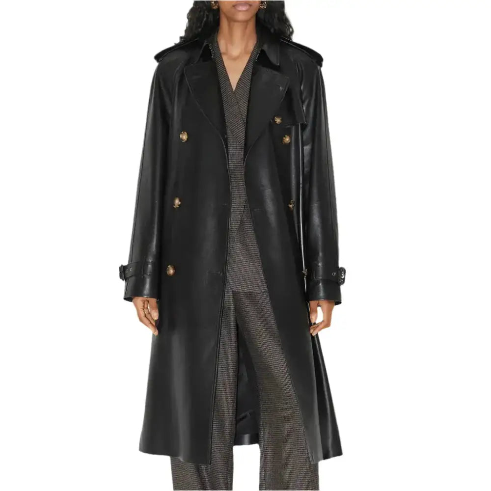 Statement Black Leather Trench Coat - Riders Republic UK