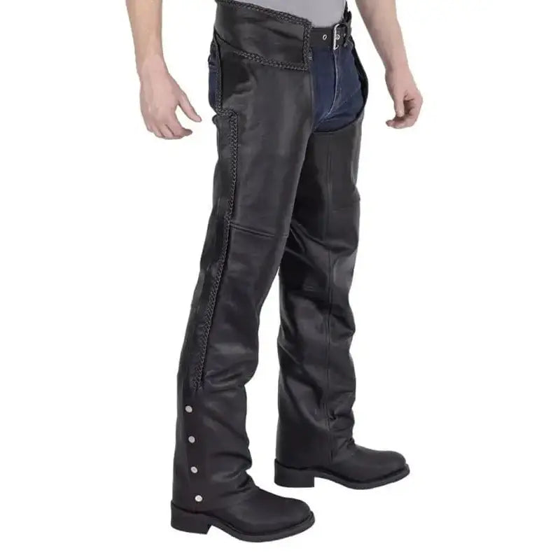 Mens Braided Motorcycle Leather Chaps - Riders Republic UK