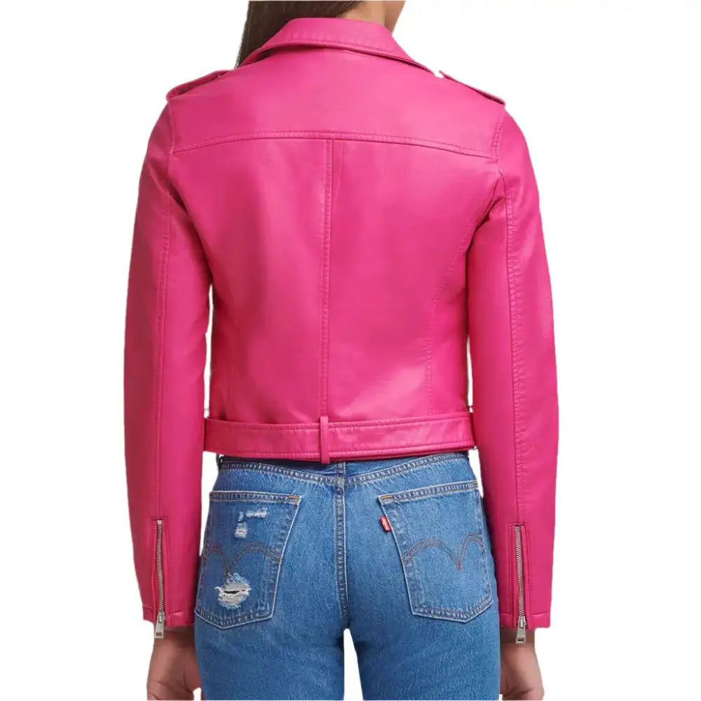 Bright Pink Womens Biker Leather Jacket - Riders Republic UK