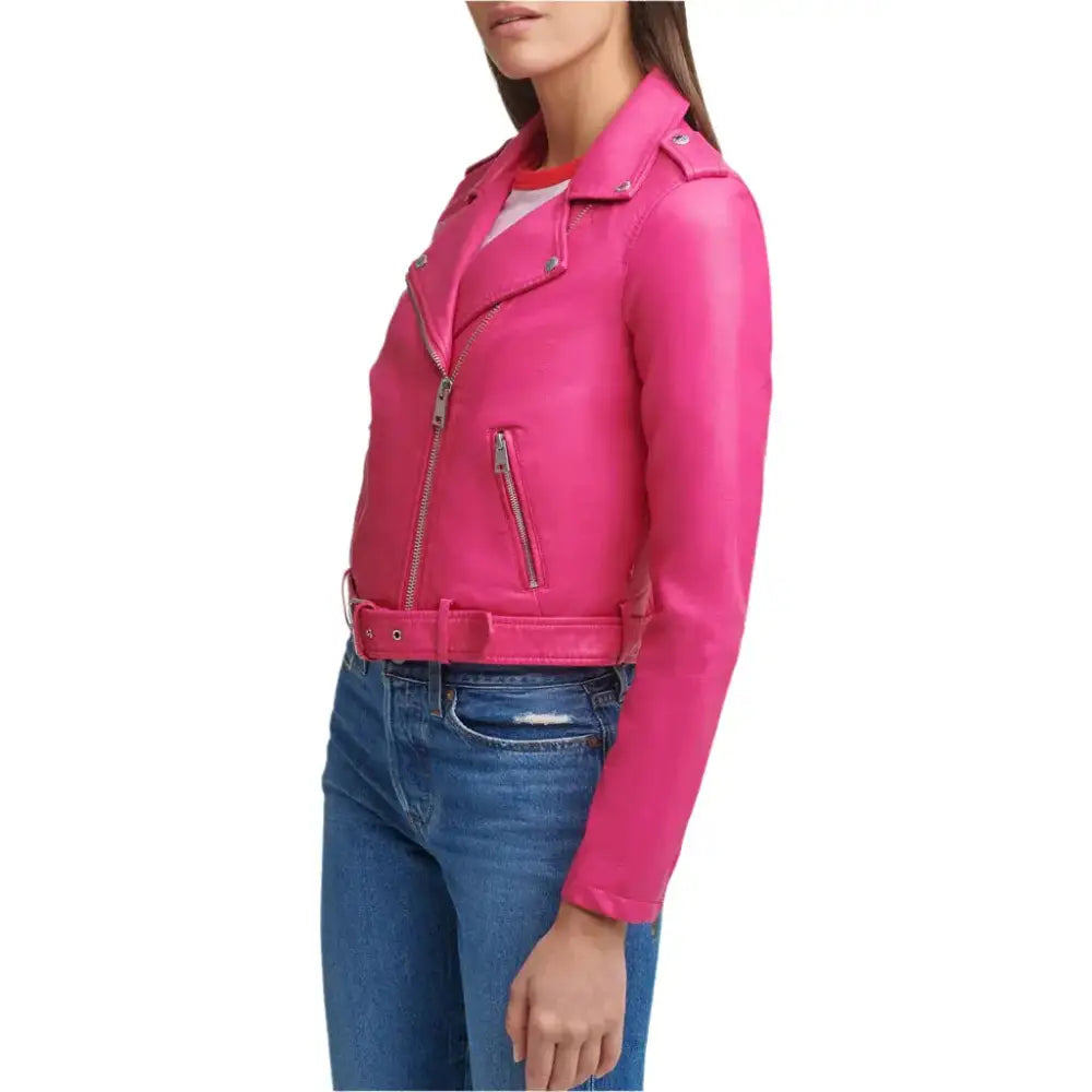 Bright Pink Womens Biker Leather Jacket - Riders Republic UK