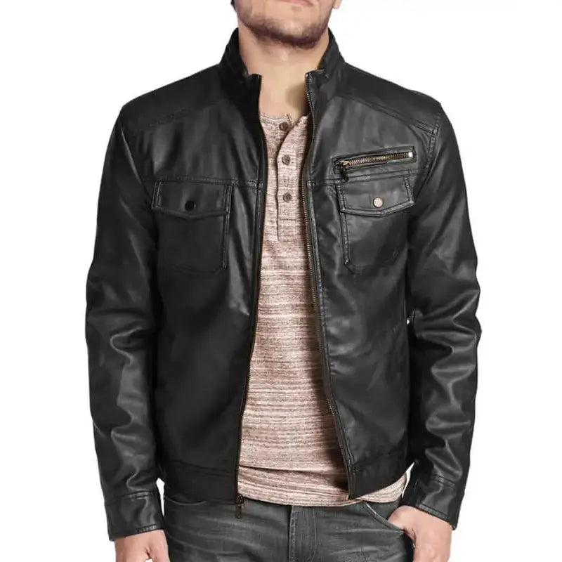 Mens Black Leather Biker Jacket - Riders Republic UK