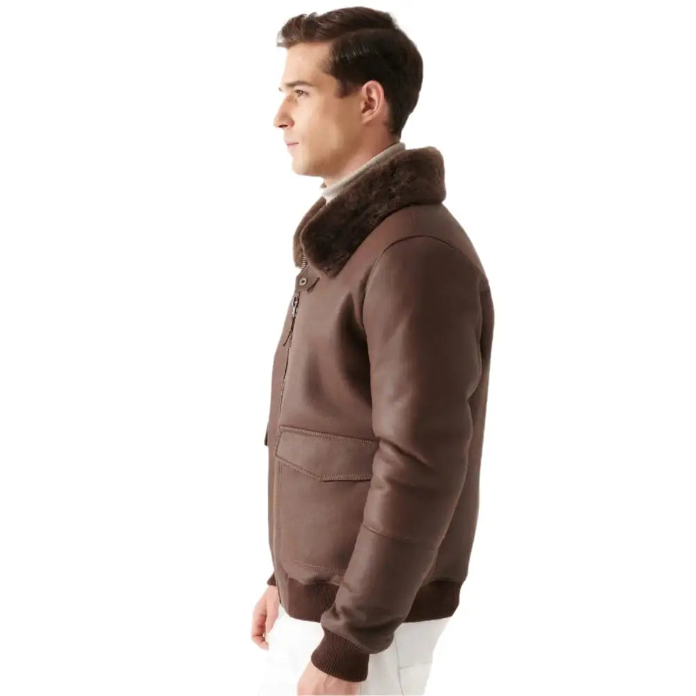 Mens Brown Shearling Bomber Jacket - Riders Republic UK