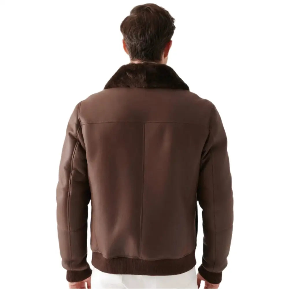 Mens Brown Shearling Bomber Jacket - Riders Republic UK