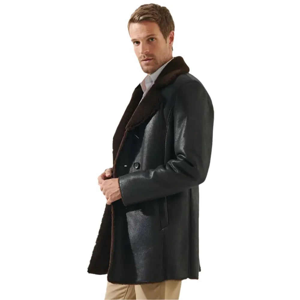 Mens Tobacco Brown Shearling Coat - Riders Republic UK