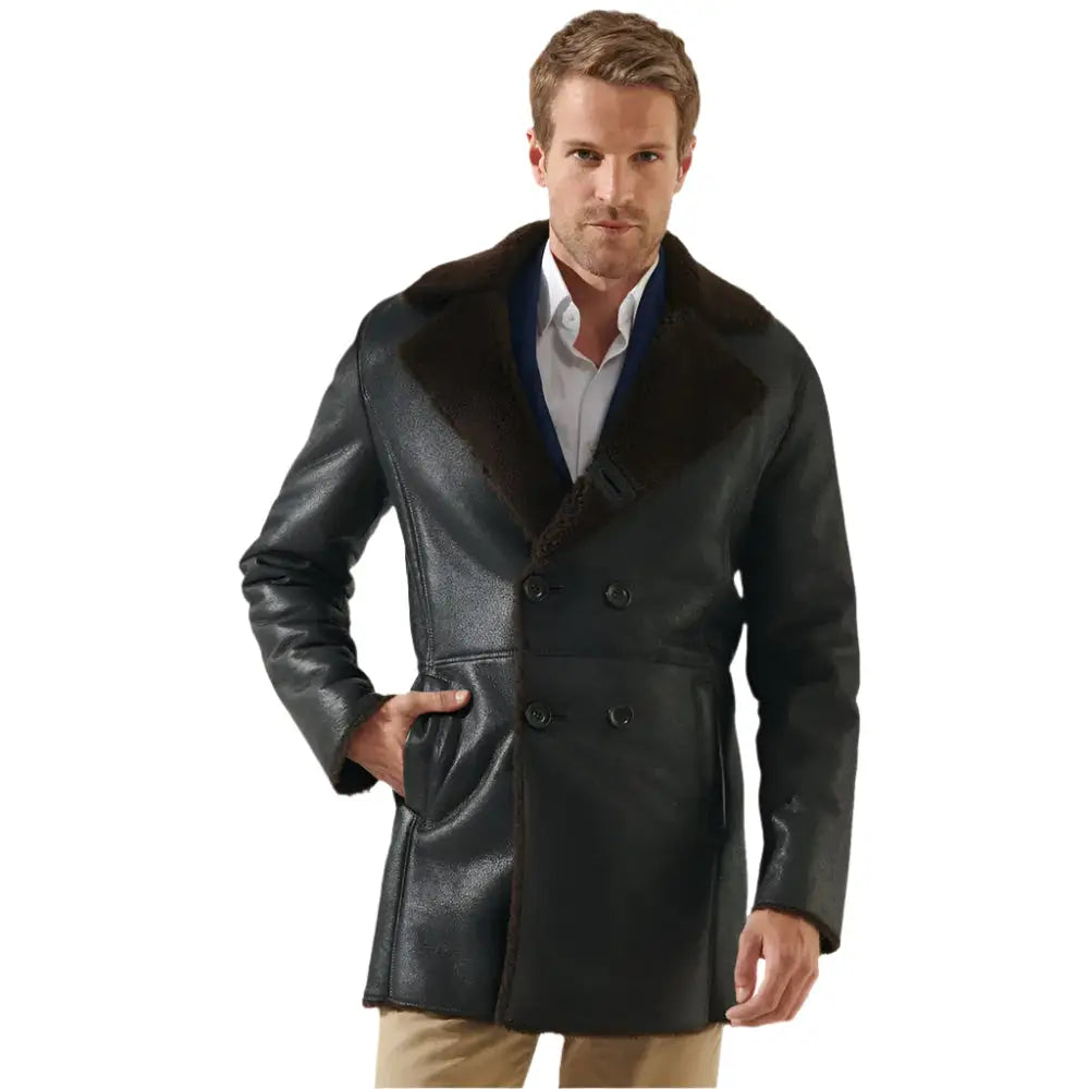 Mens Tobacco Brown Shearling Coat - Riders Republic UK