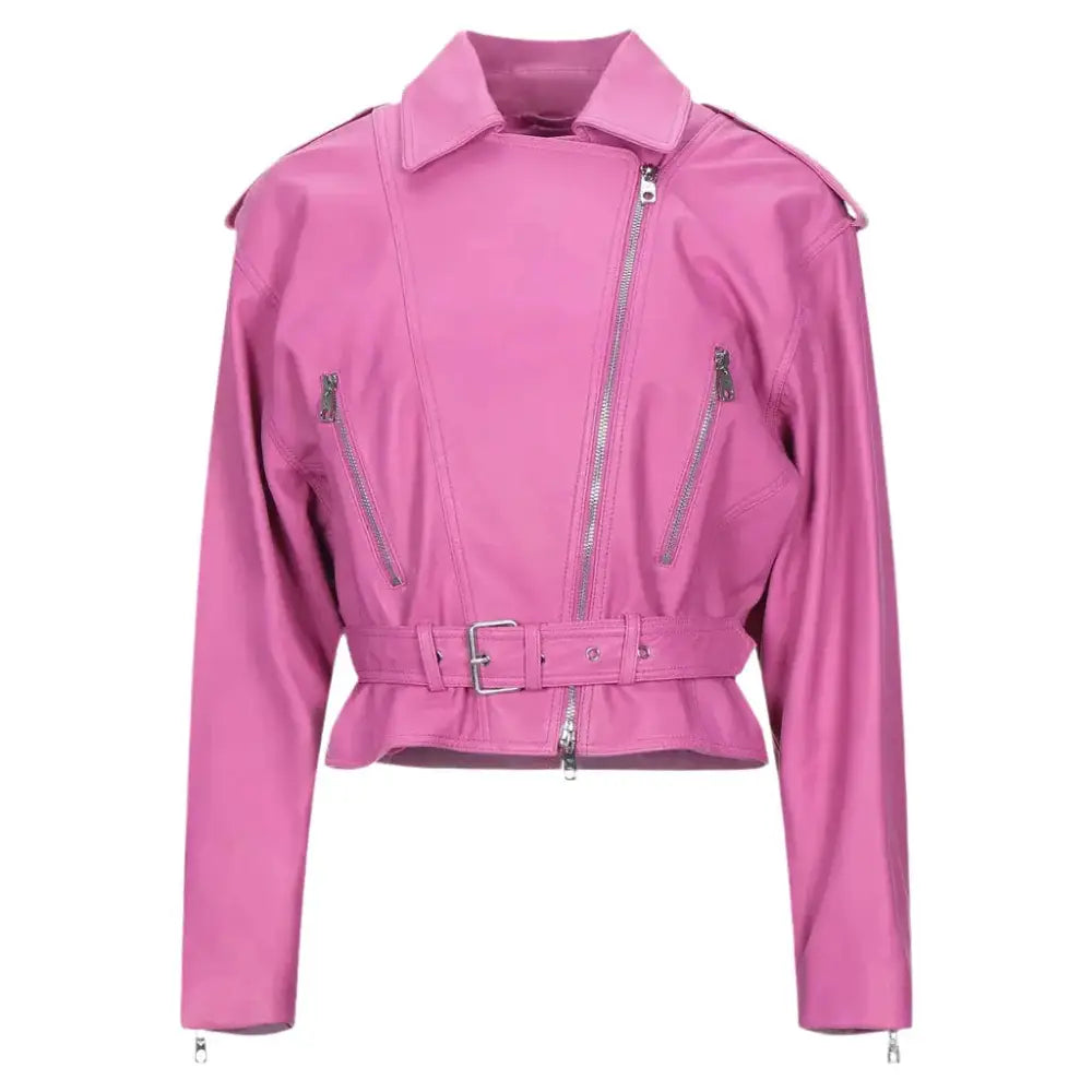 Pink Cropped Leather Jacket Women - Riders Republic UK