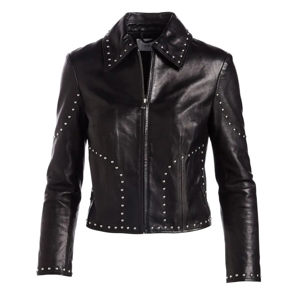 Studded Lambskin Leather Biker Jacket - Riders Republic UK