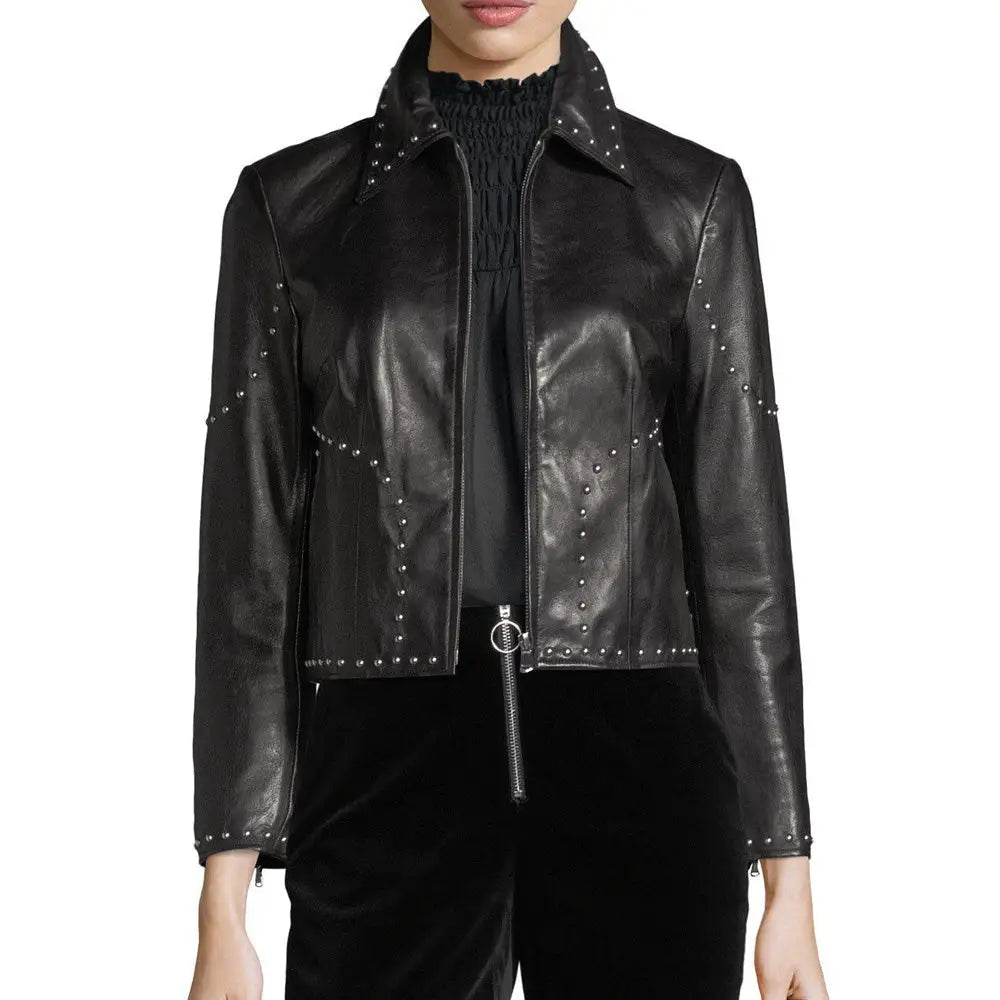 Studded Lambskin Leather Biker Jacket - Riders Republic UK
