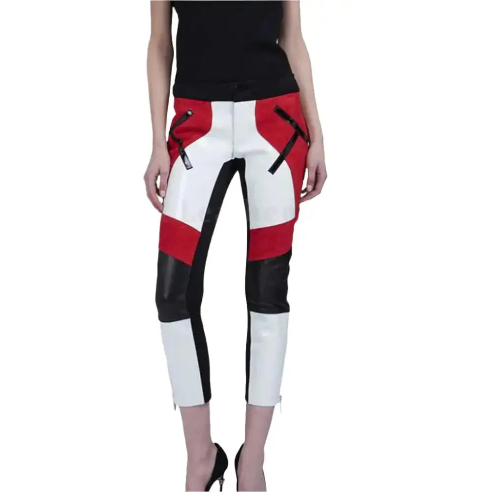 Womens Color Block Leather Capri Pants - Riders Republic UK