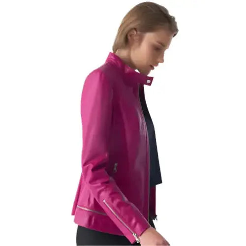 Fuchsia Leather Jacket Women’s Stylish Design - Riders Republic UK