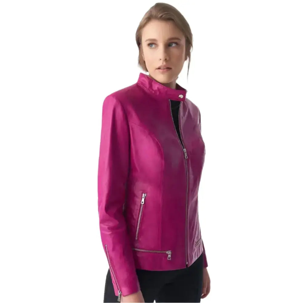 Fuchsia Leather Jacket Women’s Stylish Design - Riders Republic UK
