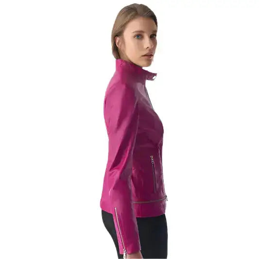Fuchsia Leather Jacket Women’s Stylish Design - Riders Republic UK