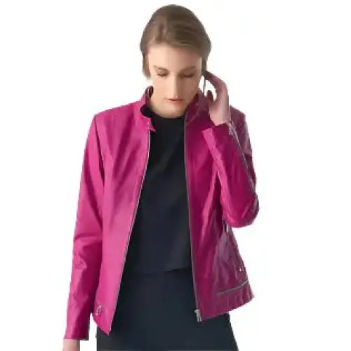 Fuchsia Leather Jacket Women’s Stylish Design - Riders Republic UK