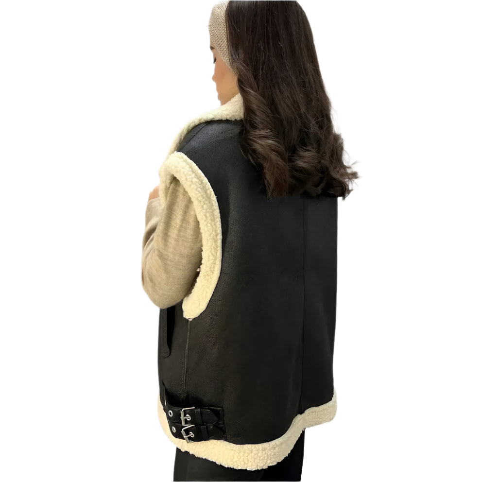 Womens Shearling Vest with Fur Collar - Riders Republic UK