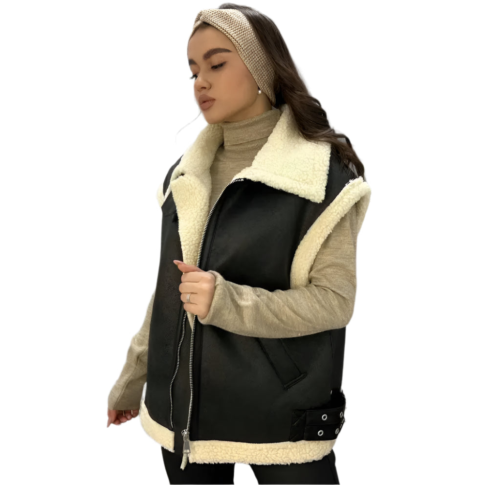 Womens Shearling Vest with Fur Collar - Riders Republic UK