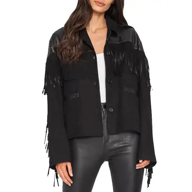 Suede Fringe Jacket with Leather Shoulders - Riders Republic UK