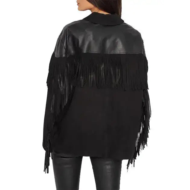 Suede Fringe Jacket with Leather Shoulders - Riders Republic UK