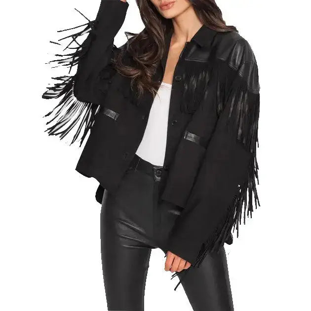 Suede Fringe Jacket with Leather Shoulders - Riders Republic UK