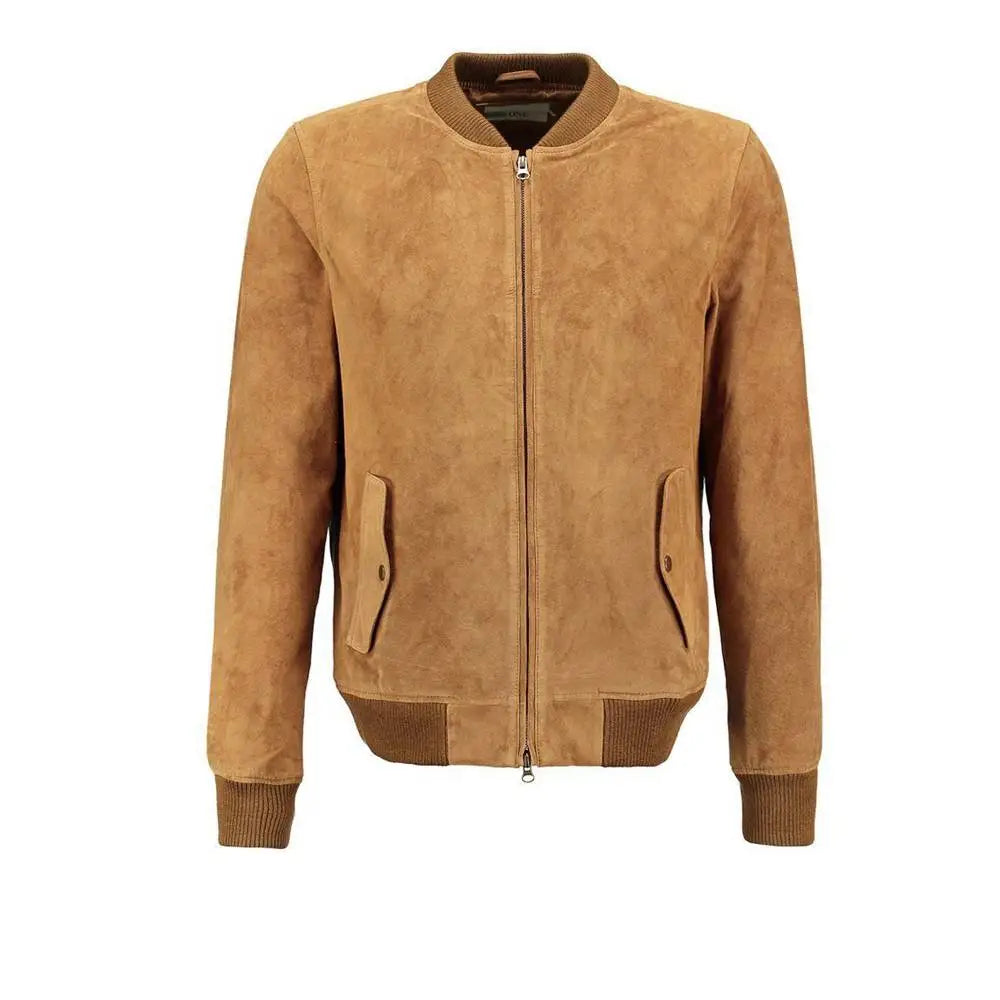 Mens Tan Suede Leather Bomber Jacket - Riders Republic UK