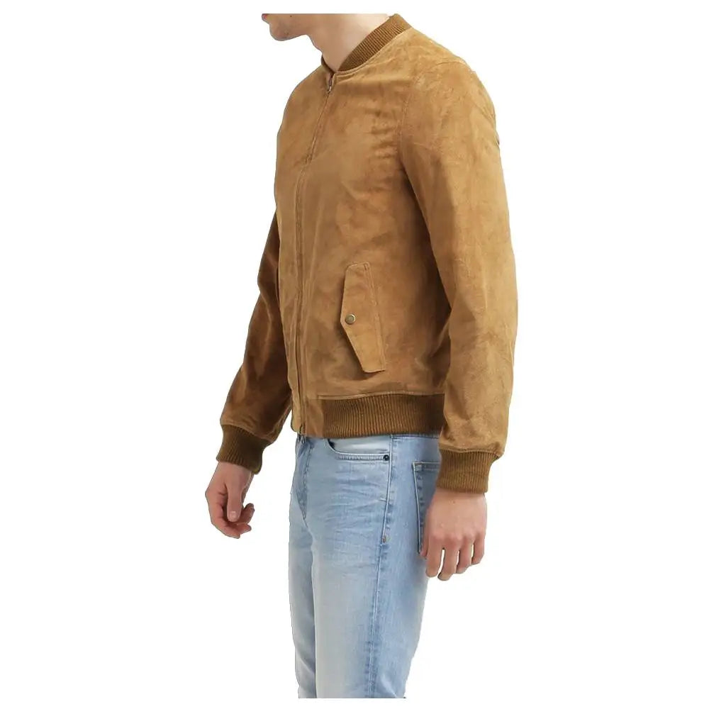 Mens Tan Suede Leather Bomber Jacket - Riders Republic UK