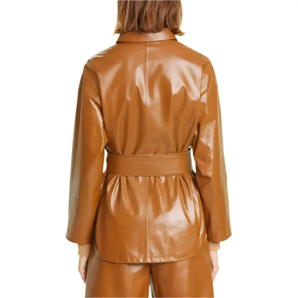 Tan Brown Leather Belted Shirt Jacket - Riders Republic UK