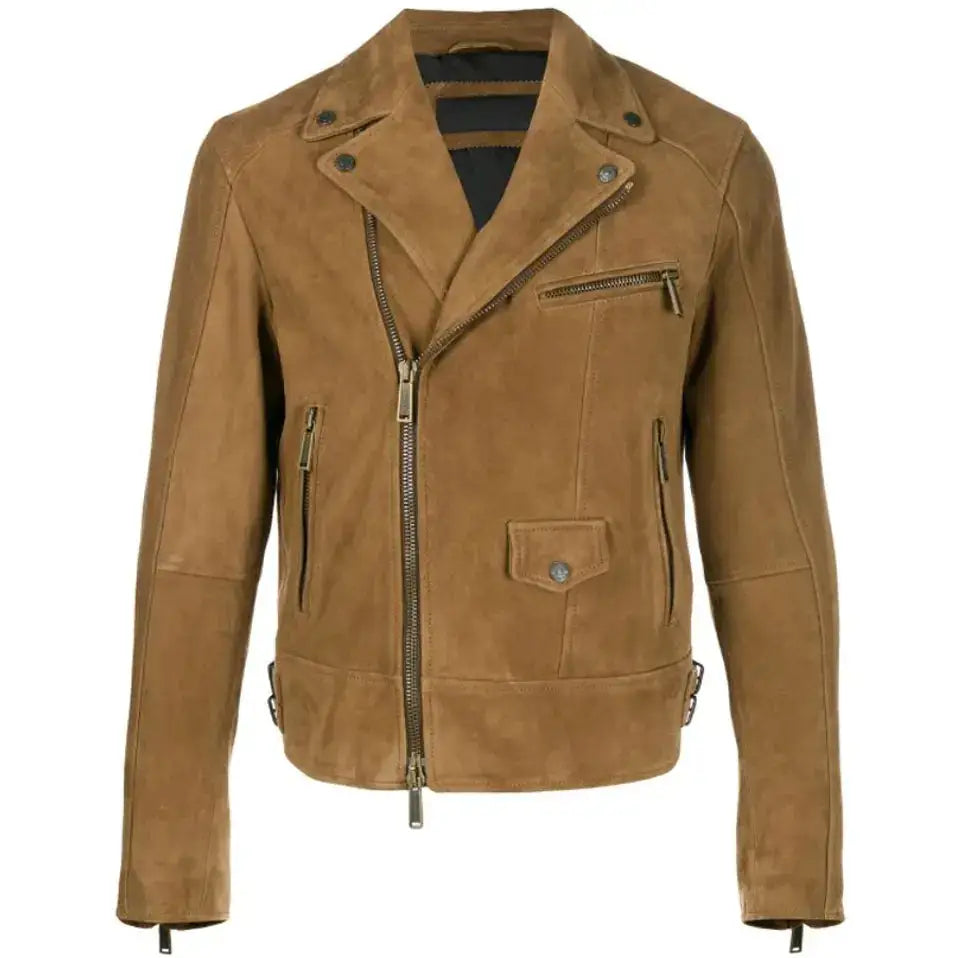 Tan Brown Suede Leather Biker Jacket - Riders Republic UK