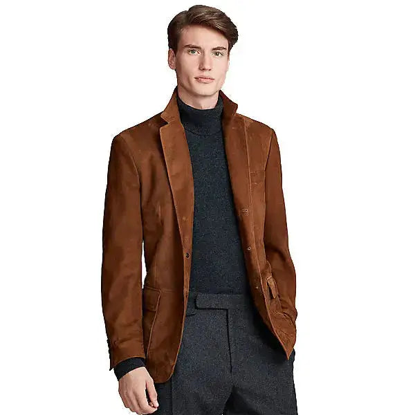 Tan and Brown Suede Leather Blazer - Riders Republic UK