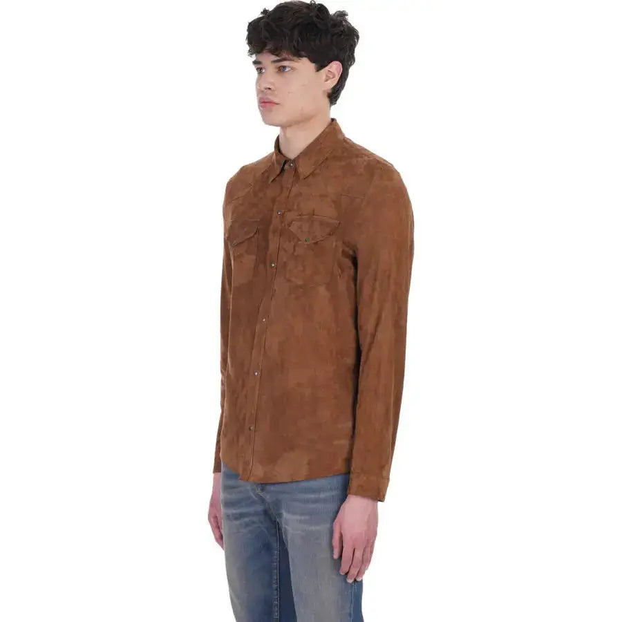 Tan Brown Suede Leather Shirt - Riders Republic UK