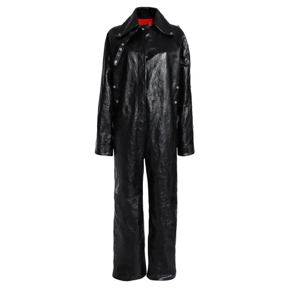 Textured Black Leather Elite Jumpsuit for Women - Riders Republic UK