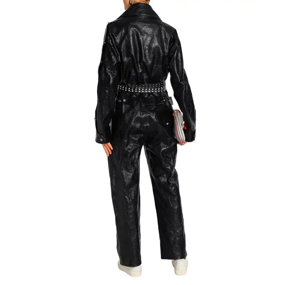 Textured Black Leather Elite Jumpsuit for Women - Riders Republic UK