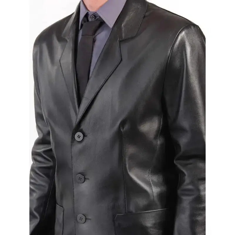 Mens Black Leather Blazer Coat - Riders Republic UK