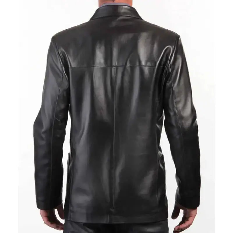 Mens Black Leather Blazer Coat - Riders Republic UK