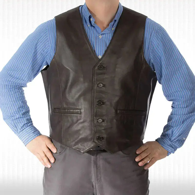 Chestnut Leather Waistcoat - Riders Republic UK