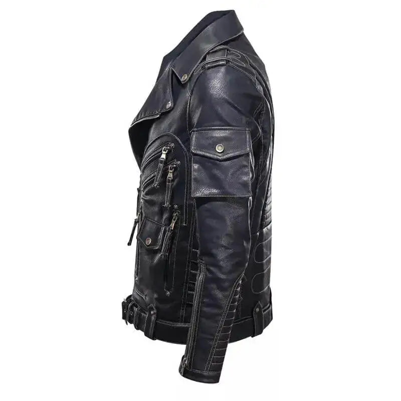 Mens Leather Cafe Racer Biker Jacket - Riders Republic UK