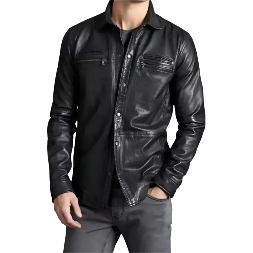 Mens Real Sheepskin Leather Shirt - Riders Republic UK