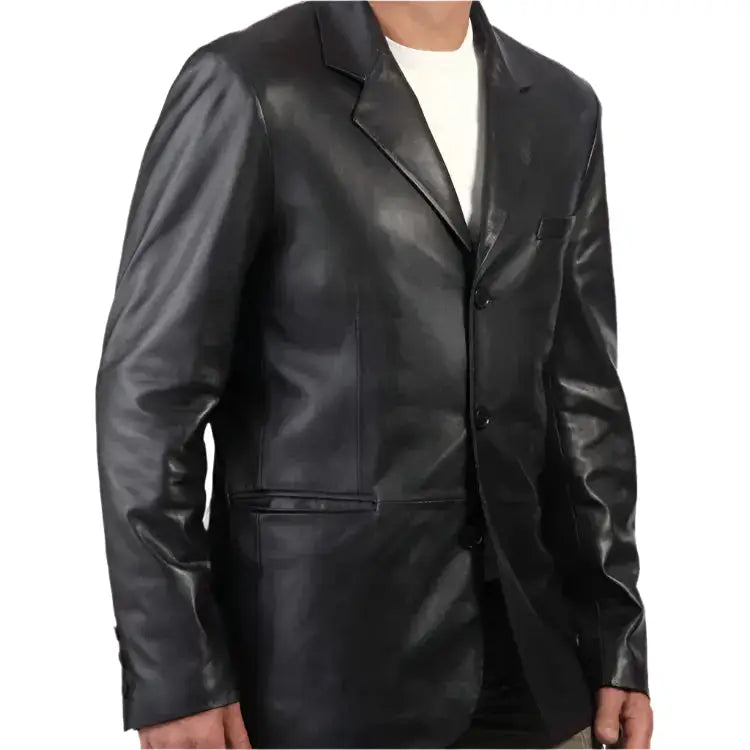 Mens Trendy Black Leather Blazer - Riders Republic UK