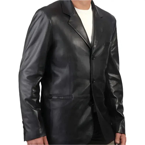 Mens Trendy Black Leather Blazer - Riders Republic UK