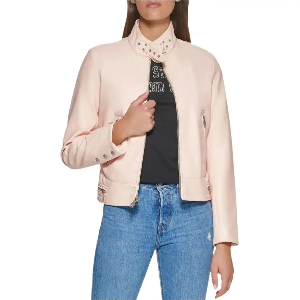 Powder Pink Studded Racer Jacket - Riders Republic UK